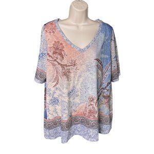 Westport Womens Embellished Top Cruise Ware Blouse Plus Size 2X Blue Pink u